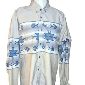 Express Rider tan vintage Aztec‎ print shirt size  XL
